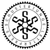 Logo Schusterjunge Letterpress in Form eines Zahnrades